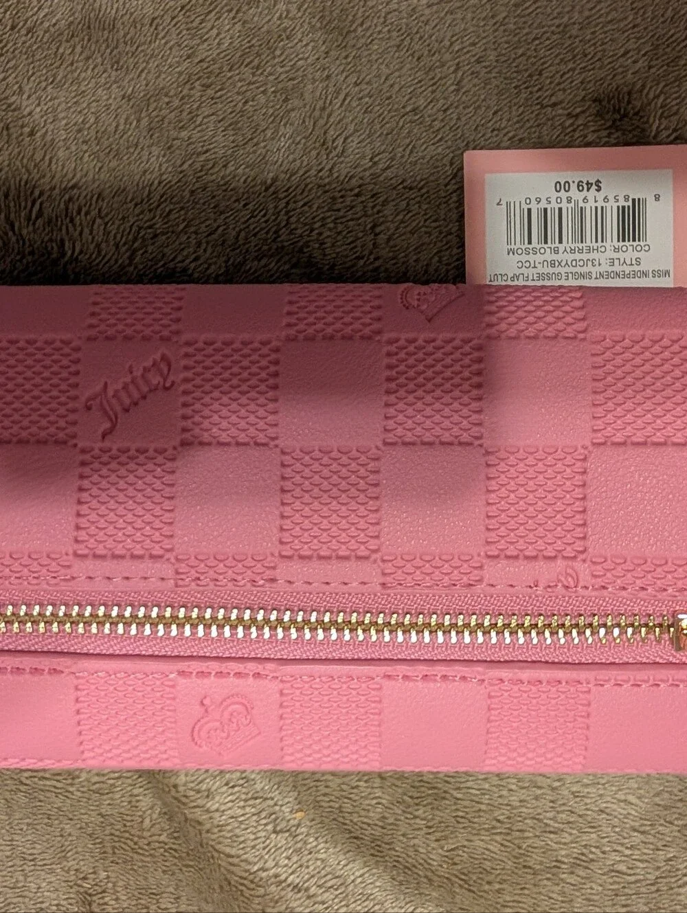 Juicy Couture Pink Checkered Wallet with Gold Logo Plate